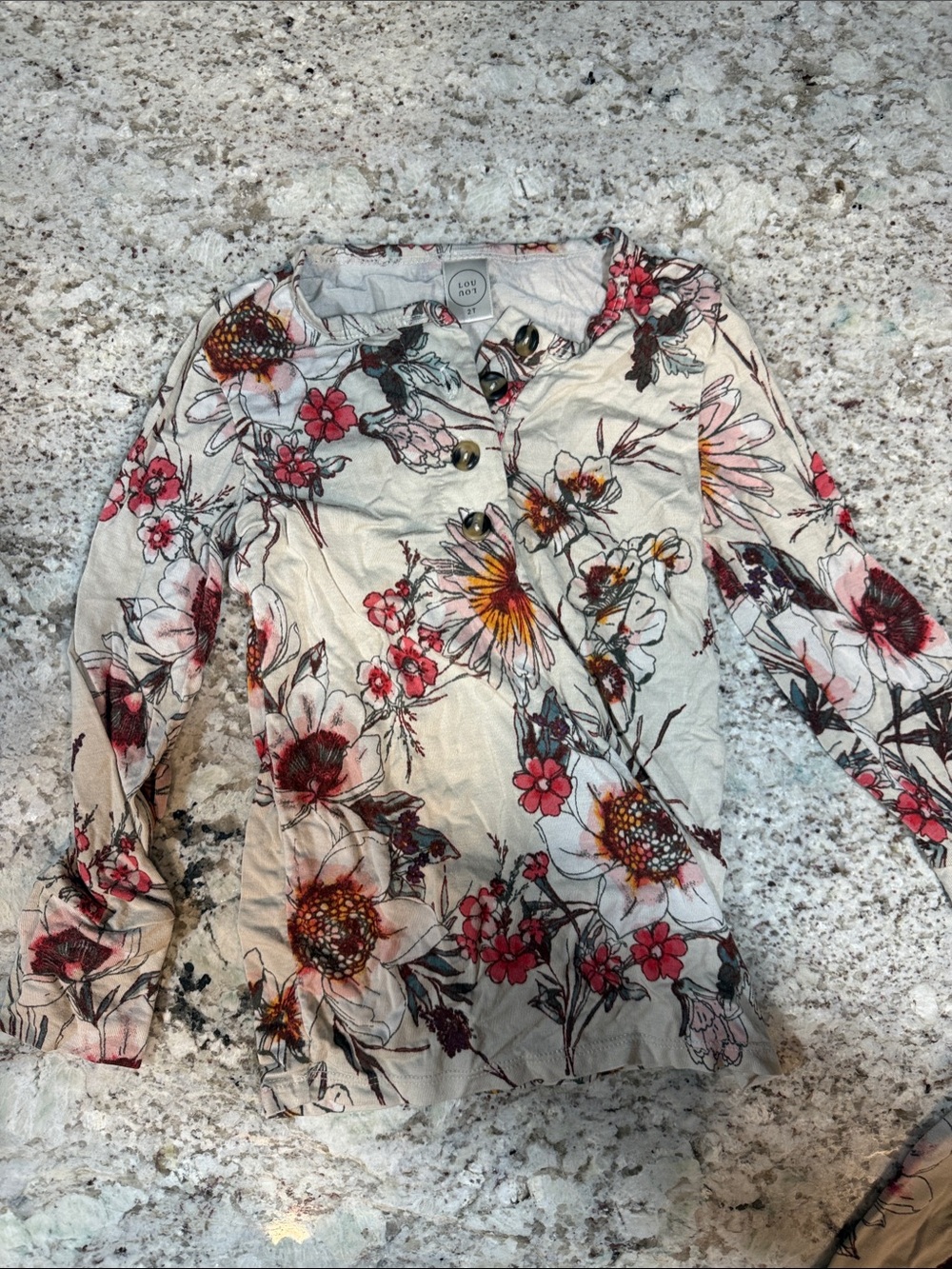 Lou Lou & Company Cream Floral Long-Sleeve Henley with Pink & Orange Blooms
